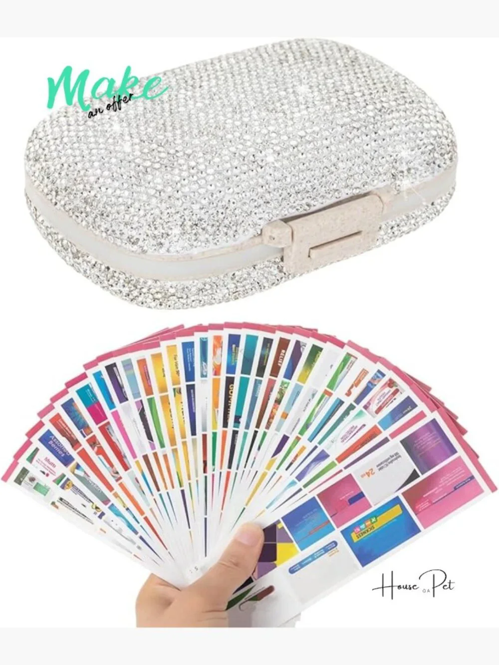 Pill Organizer with Labels Bling Travel Medicine Kit 8 Compartments Portable